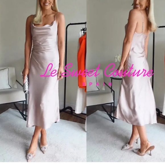 Zara NWT satin pink ruched midi slip dress - Picture 11 of 11